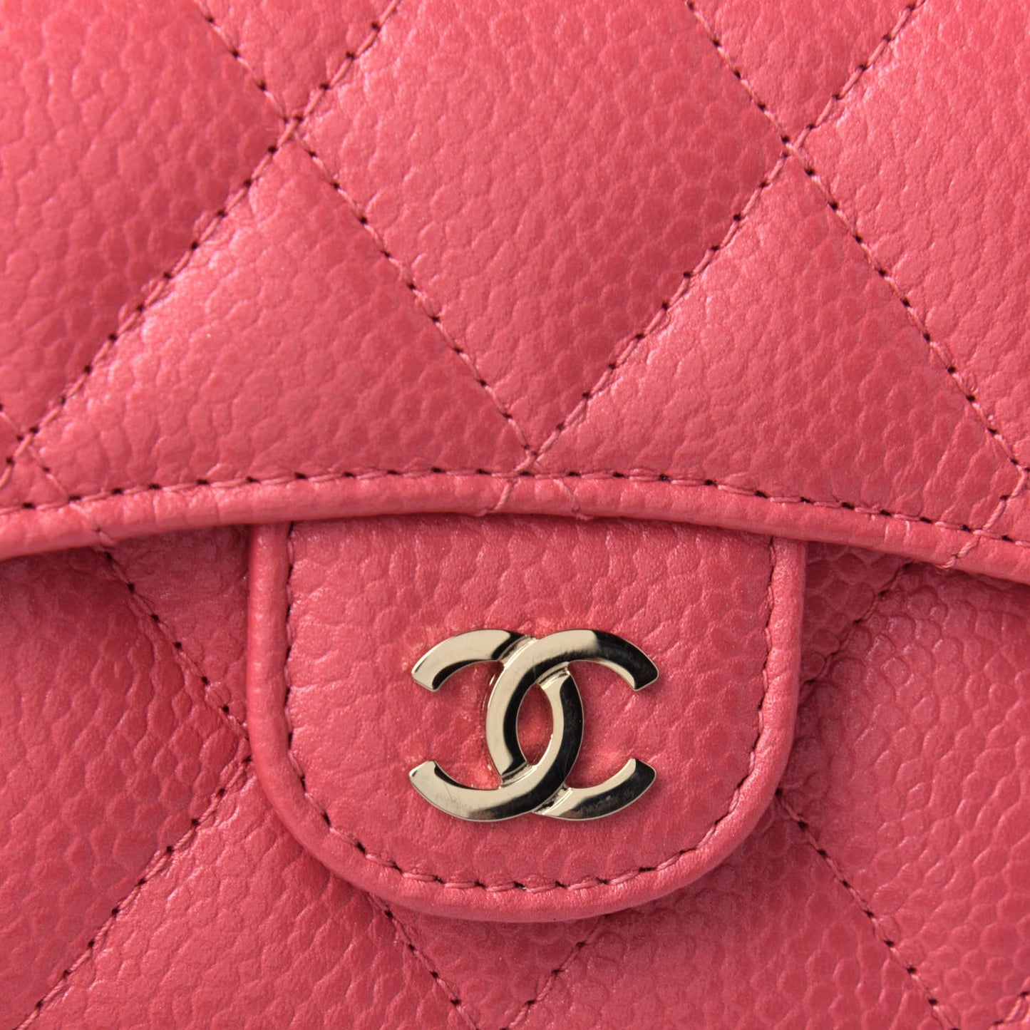 Caviar Quilted Flap Card Holder Wallet Pink
