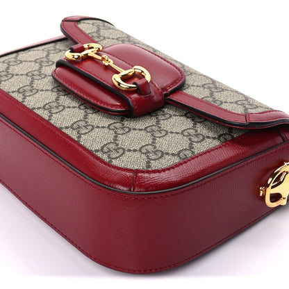 Gucci GG Supreme Monogram Web Mini Horsebit 1955 Shoulder Bag  Beige Ebony New Cherry Red 8 of 8
