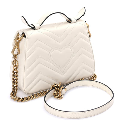 Gucci Calfskin Matelasse Mini GG Marmont Top Handle Shoulder Bag  White 2 of 7