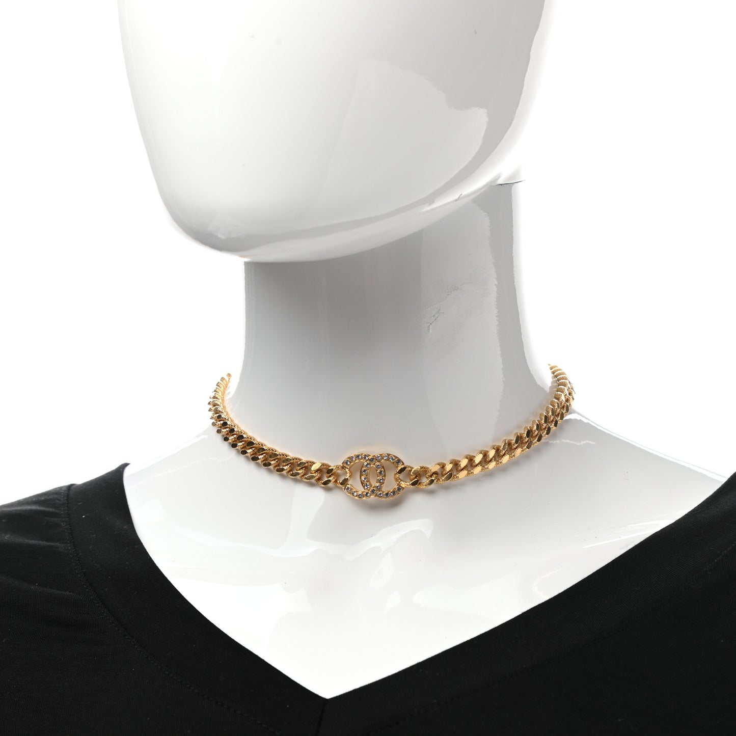 Crystal Chain Link CC Choker Necklace Gold
