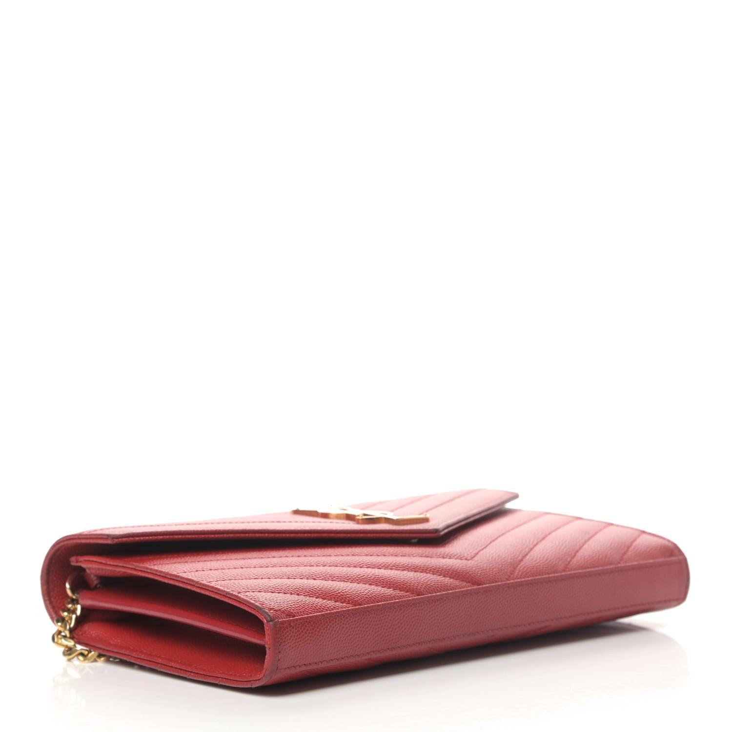 Saint Laurent Grain De Poudre Matelasse Chevron Monogram Chain Wallet New Red 3 of 7