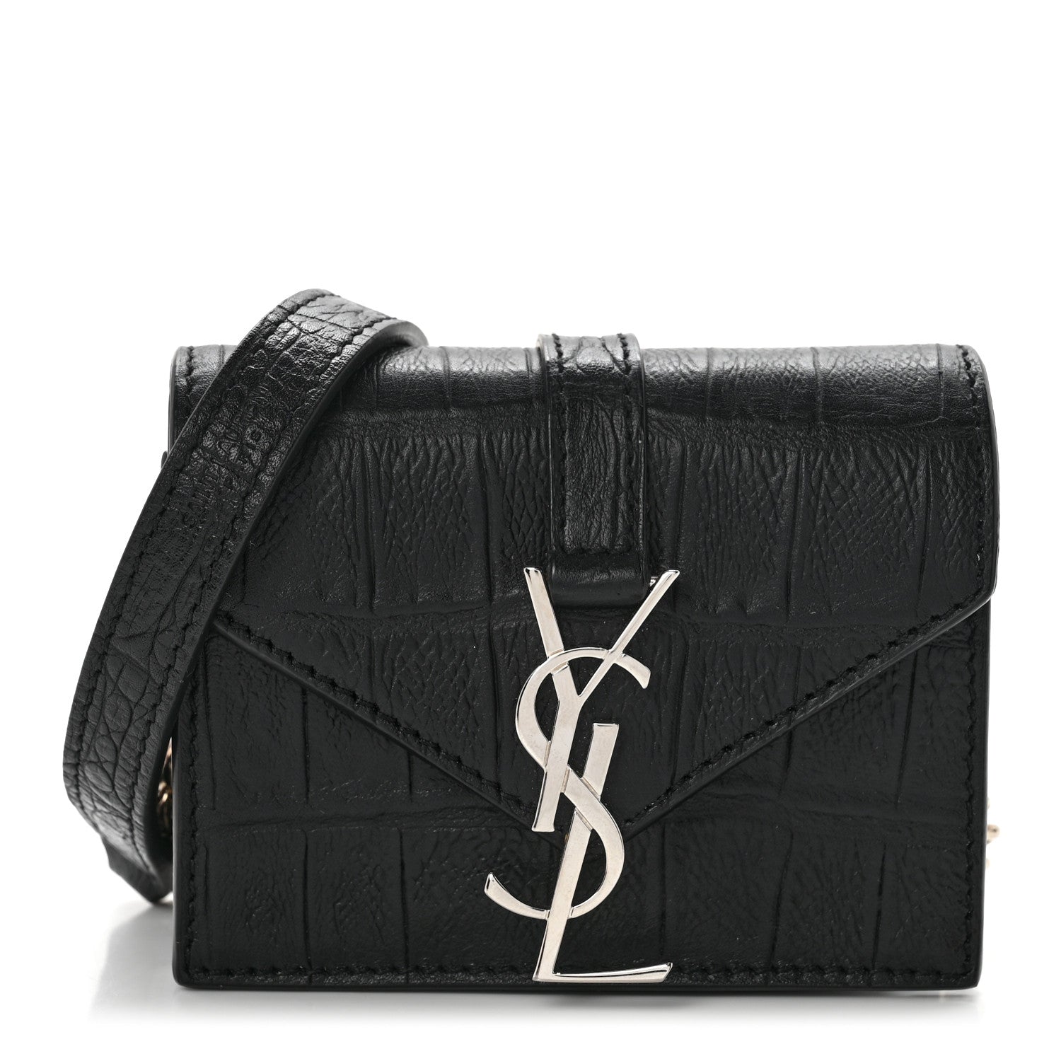 Saint Laurent Calfskin Crocodile Embossed Monogram Candy Crossbody Black 1 of 5