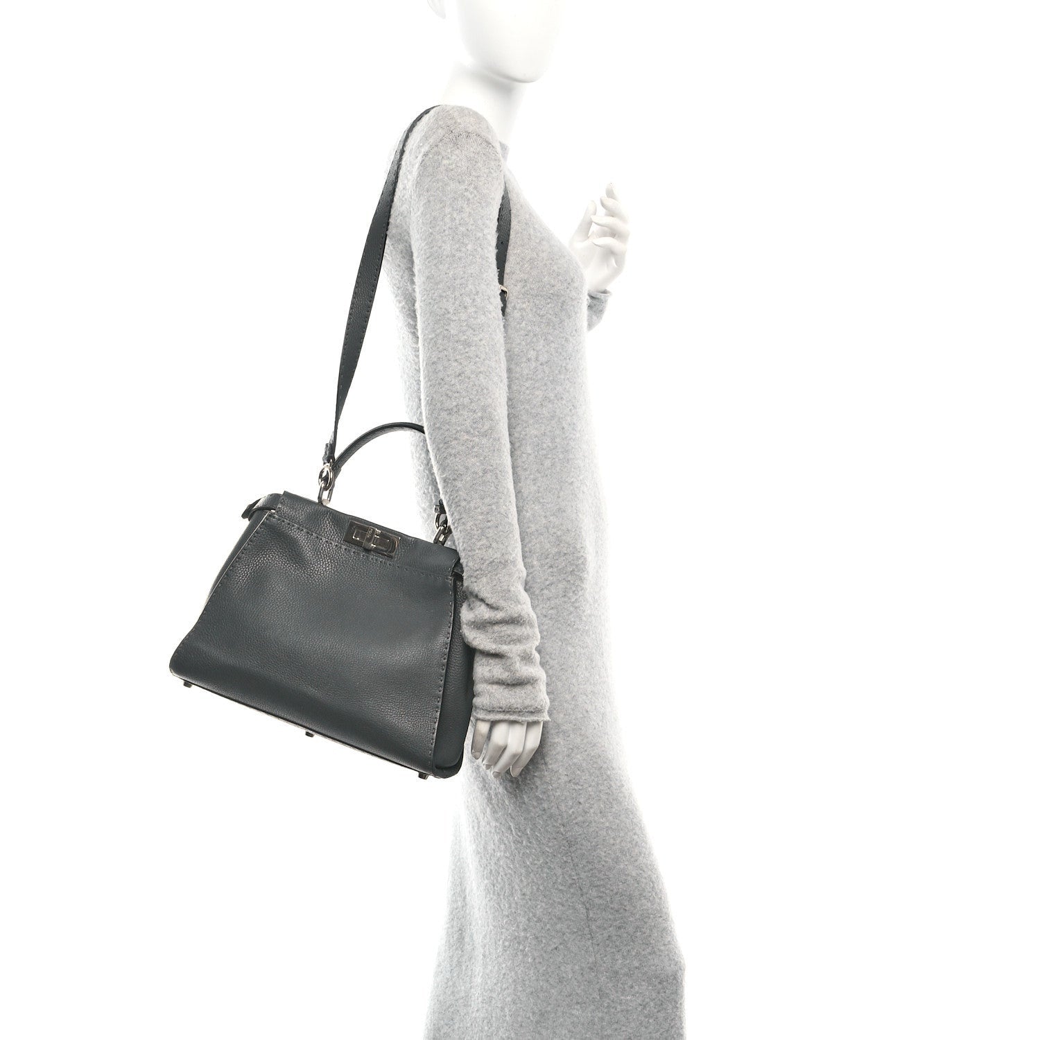 Fendi Cuoio Romano Selleria Bi-Color Medium Peekaboo Iconic Satchel Asfalto Latte 2 of 7
