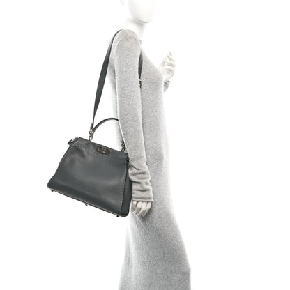 Fendi Cuoio Romano Selleria Bi-Color Medium Peekaboo Iconic Satchel Asfalto Latte 2 of 7