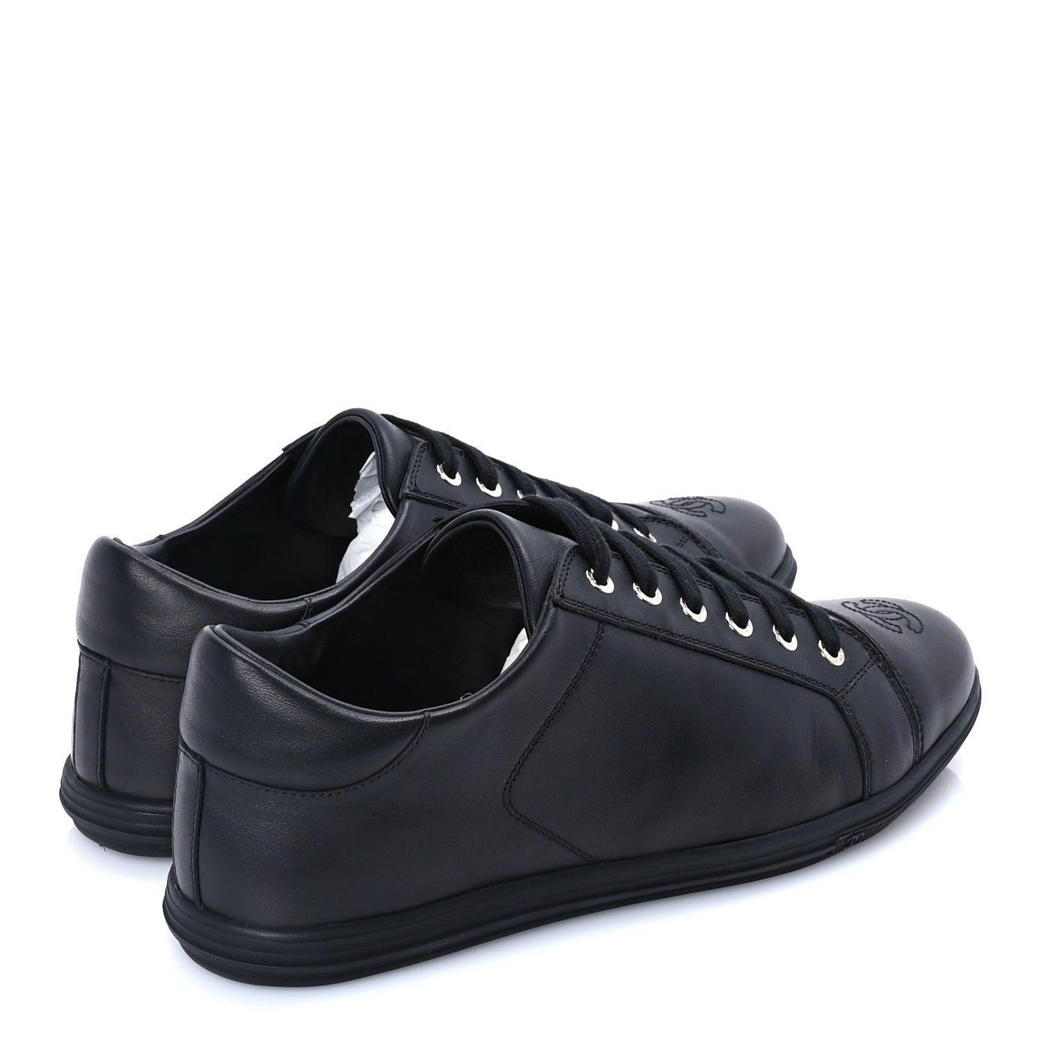 Chanel Calfskin Mens CC Cap Toe Sneakers 41 Black 4 of 8