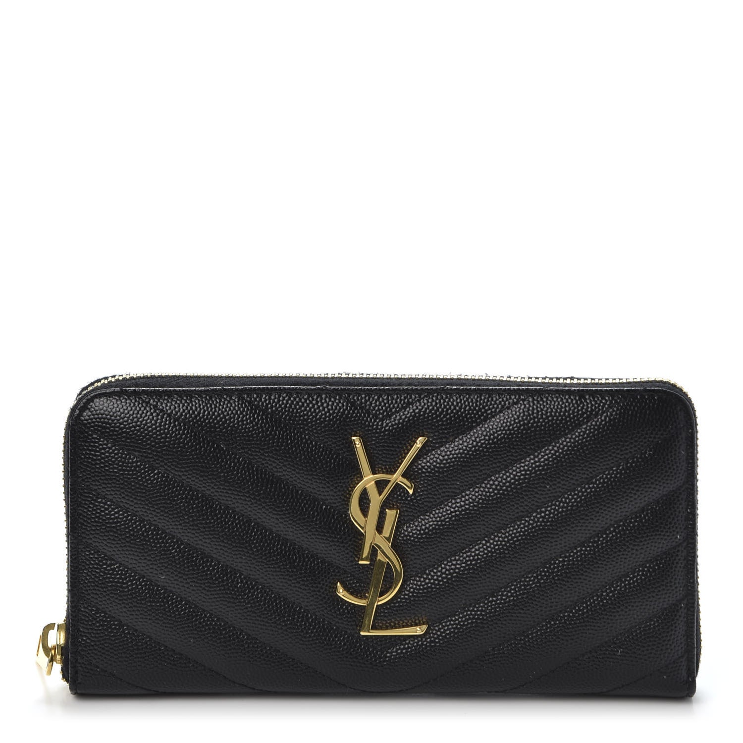 Saint Laurent Grain De Poudre Matelasse Chevron Monogram Zip Around Wallet Black 1 of 8