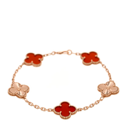 Van Cleef & Arpels 18K Rose Gold Carnelian 5 Motifs Guilloche Vintage Alhambra Bracelet 1 of 3