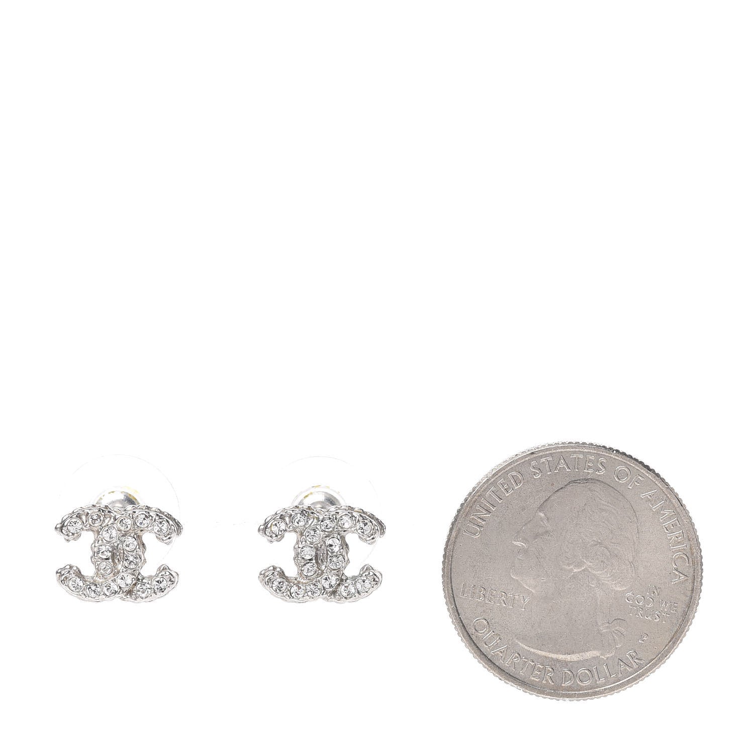 Chanel Crystal Mini CC Earrings Silver 2 of 4