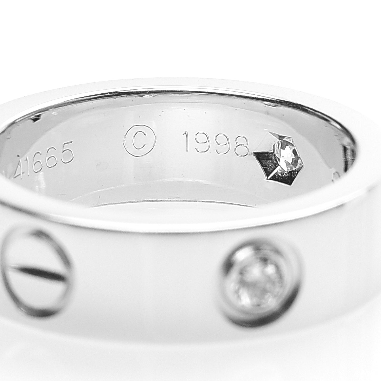 18K White Gold 3 Diamond 5.5mm LOVE Ring 49 5