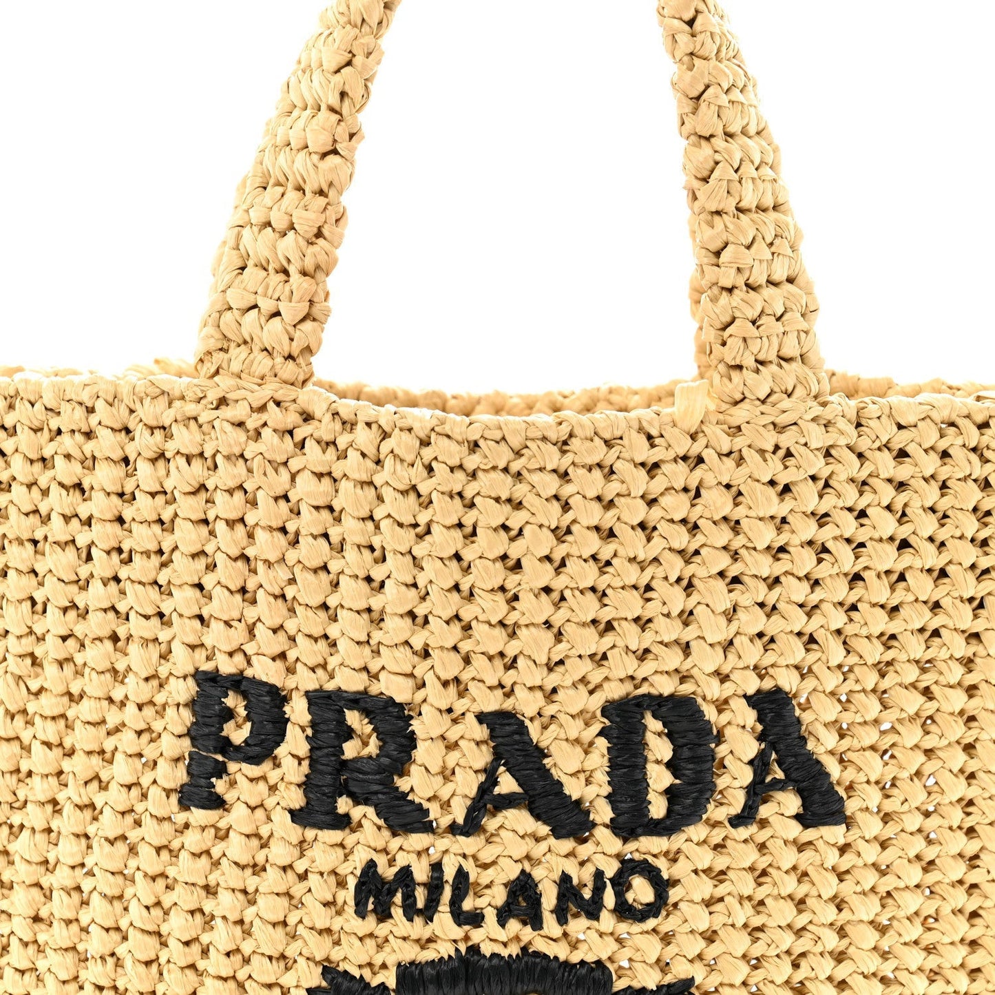 Yarn Raffia Effect Crochet Embroidered Small Logo Tote Naturale
