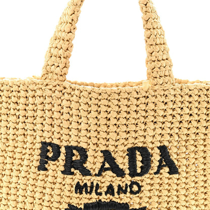 Prada Yarn Raffia Effect Crochet Embroidered Small Logo Tote Naturale 7 of 7