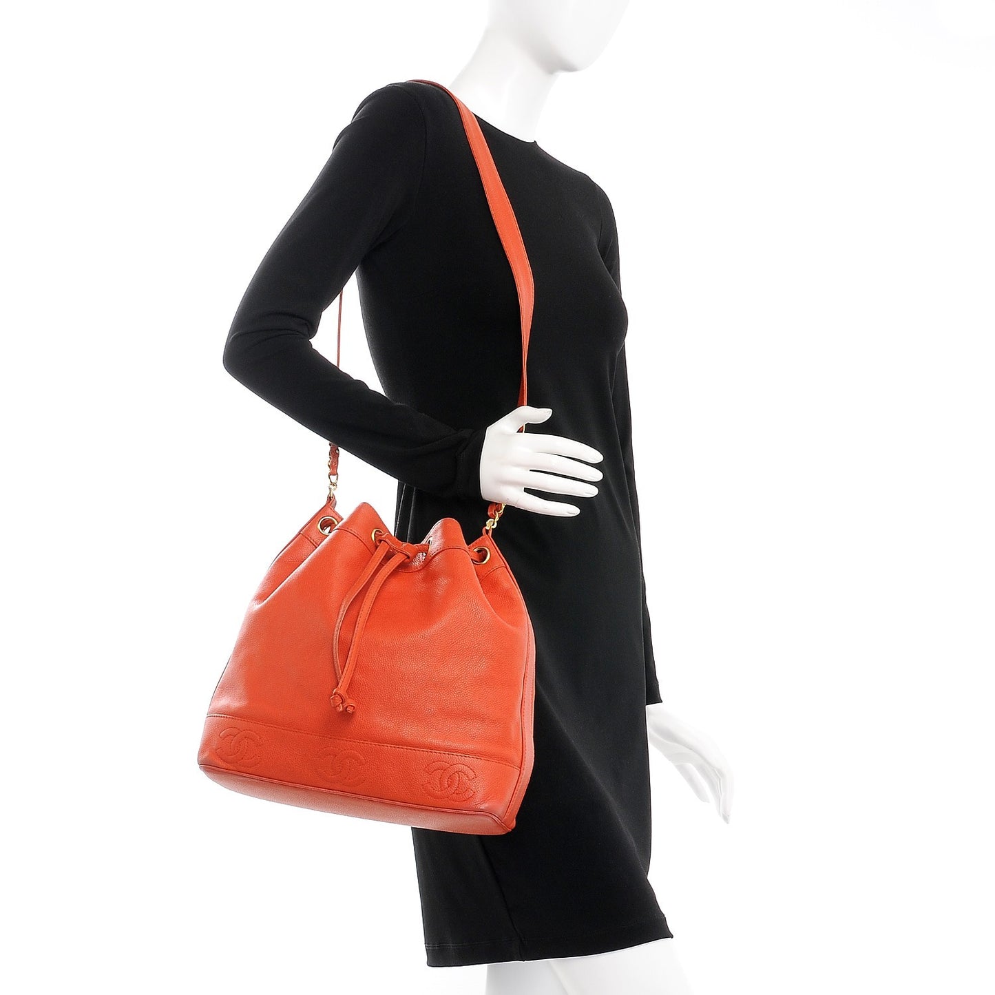 Caviar CC Drawstring Shoulder Bag Orange