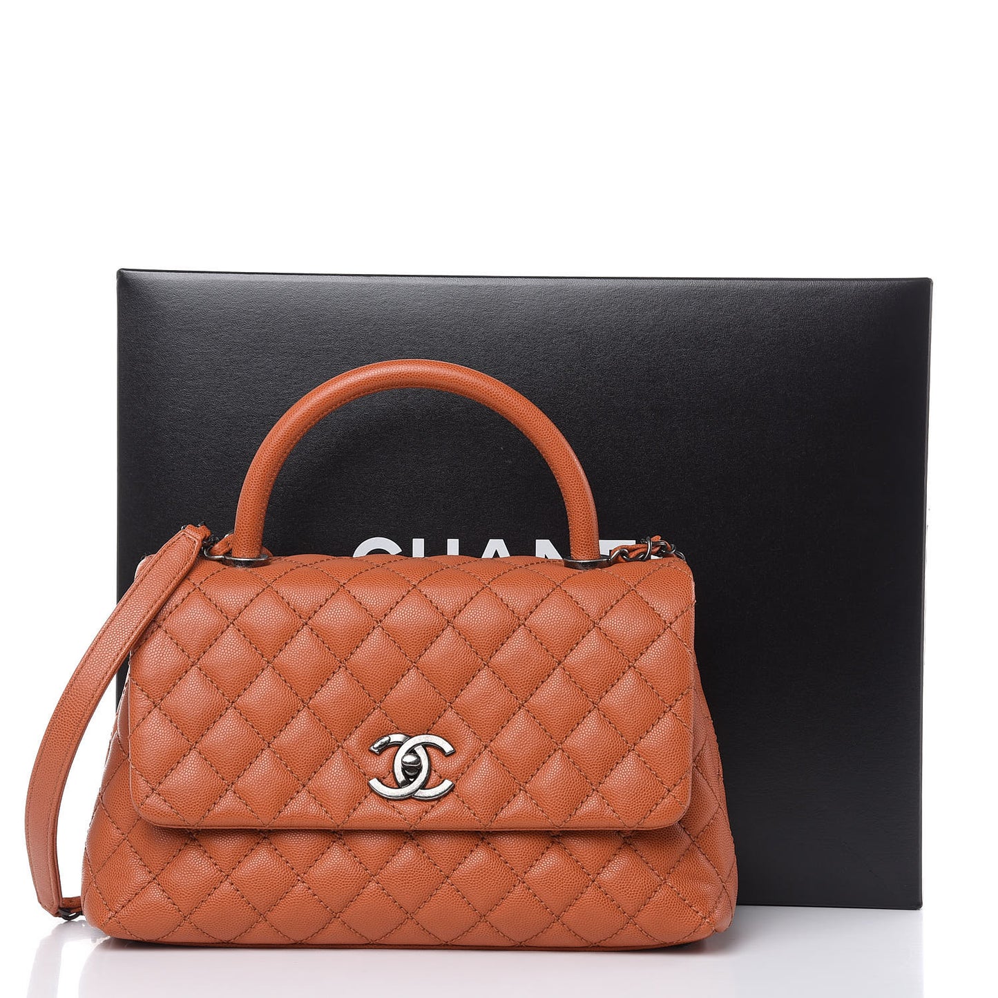 Caviar Quilted Small Coco Handle Flap Orange