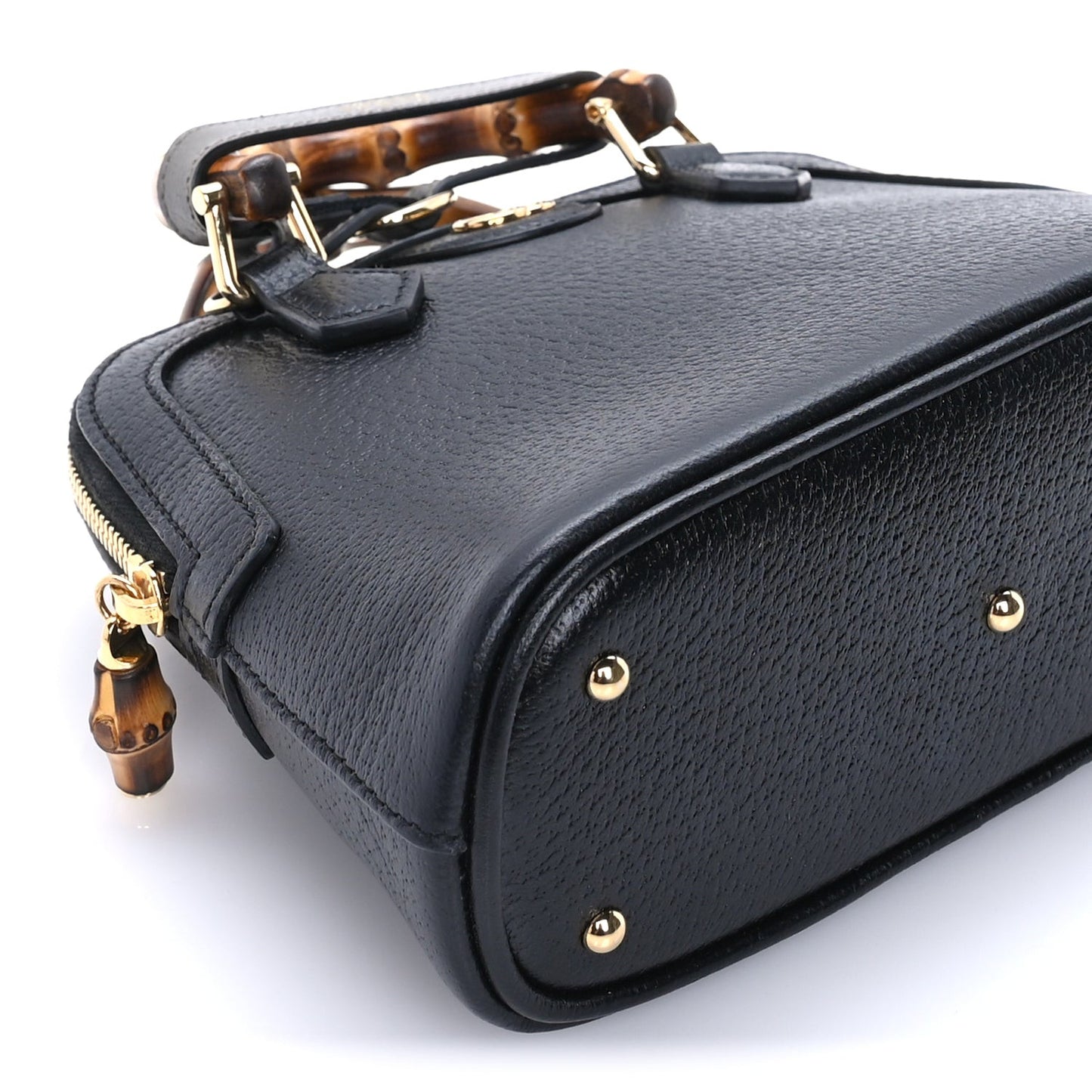 Textured Dollar Calfskin Mini Diana Dome Tote Bag  Black Dusty Grey