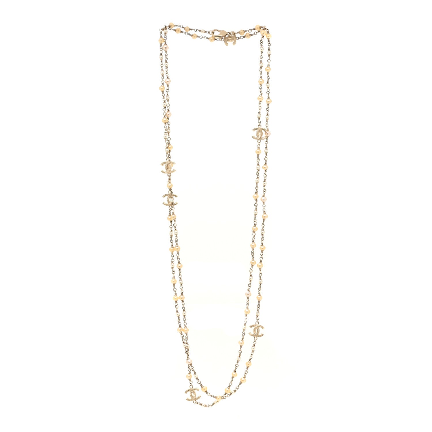 Chanel Pearl CC Multi Strand Long Necklace Gold 3 of 4