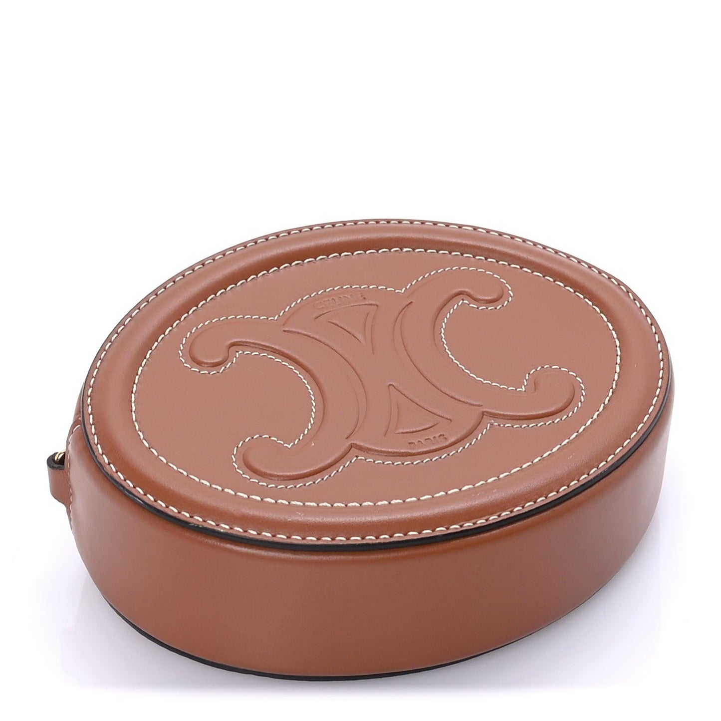 Smooth Calfskin Cuir Small Triomphe Oval Crossbody Purse Tan