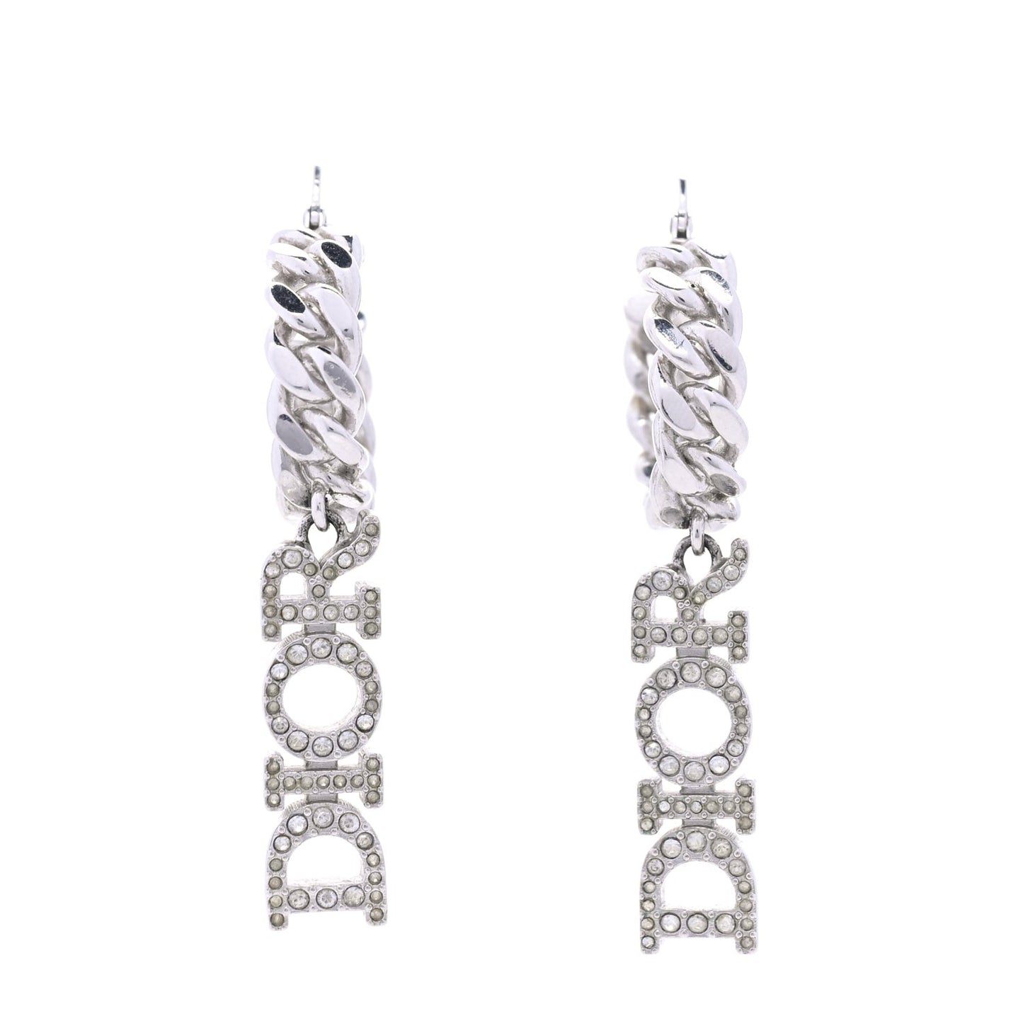 Crystal Dio(r)evolution Logo Hoop Drop Earrings  Silver