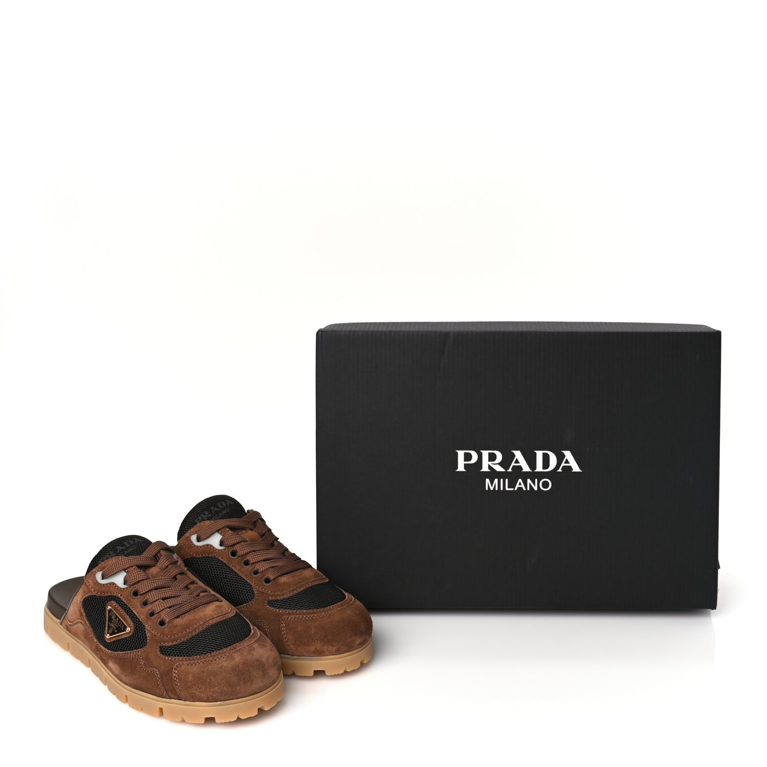 Prada Rete Scamosciato Triangle Logo Trail Mules 36 Cacao 8 of 8