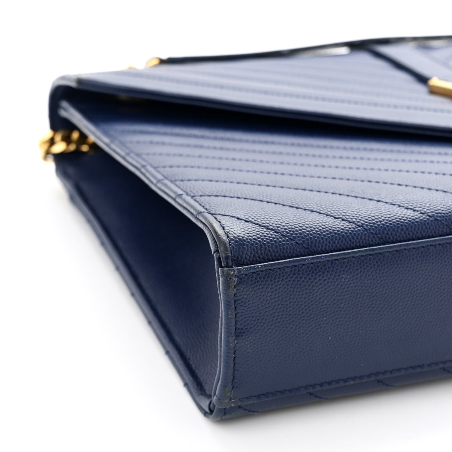 Grain De Poudre Matelasse Chevron Large Monogram Satchel Navy Blue