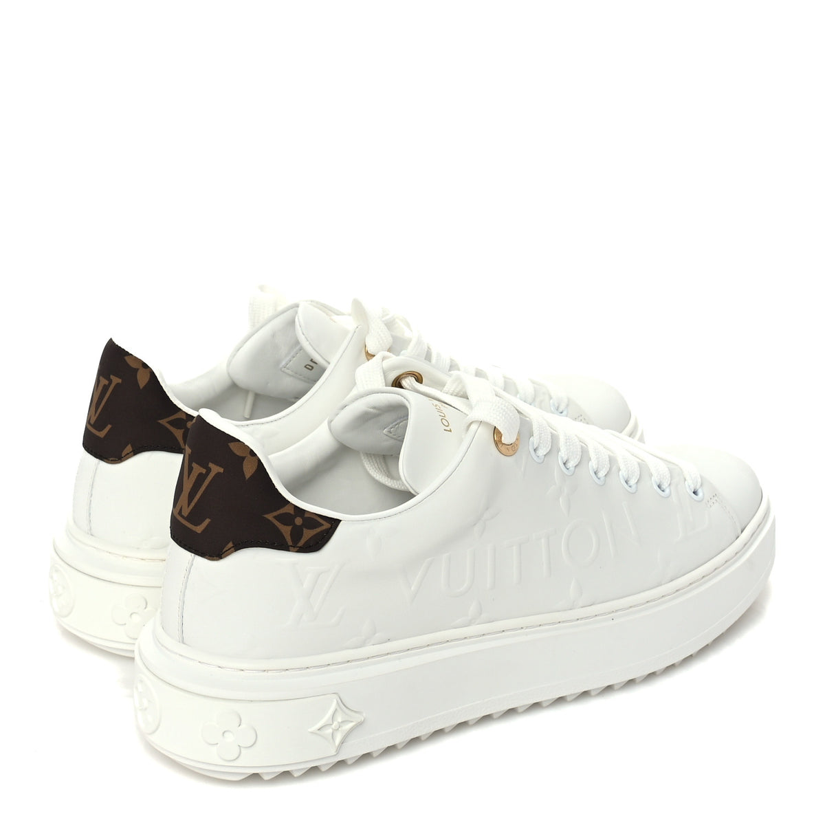 Lambskin Embossed Monogram Time Out Sneakers 38 White