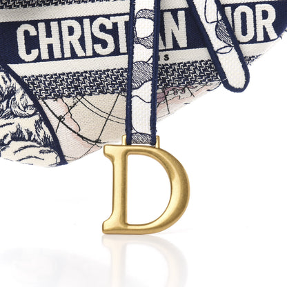 Christian Dior Canvas Embroidered Around the World Saddle Bag Blue 11 of 12