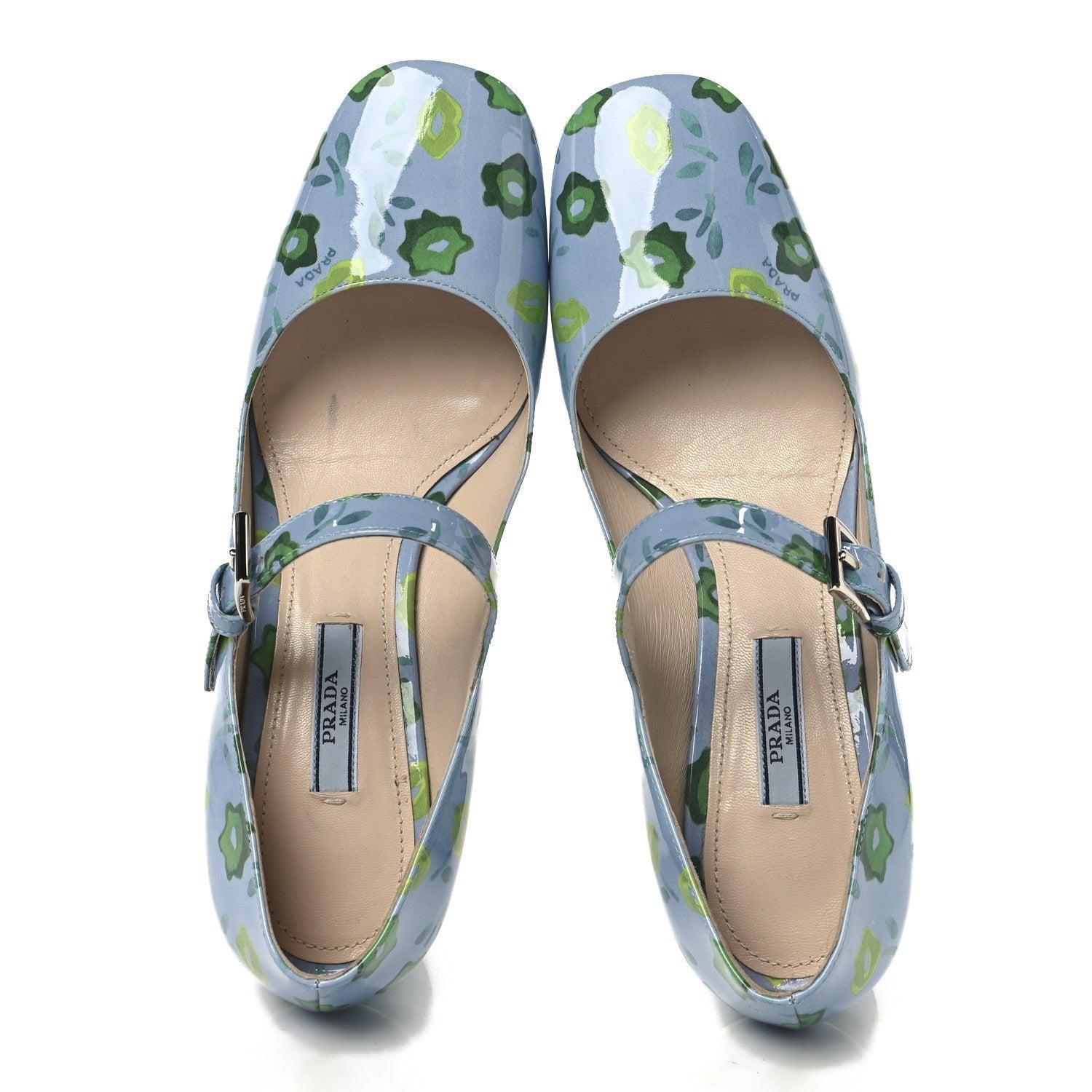 Prada Patent Floral Mary Jane 65mm Pumps 38 Blue 2 of 7