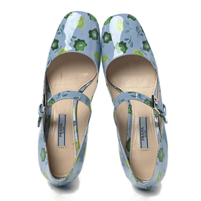 Prada Patent Floral Mary Jane 65mm Pumps 38 Blue 2 of 7