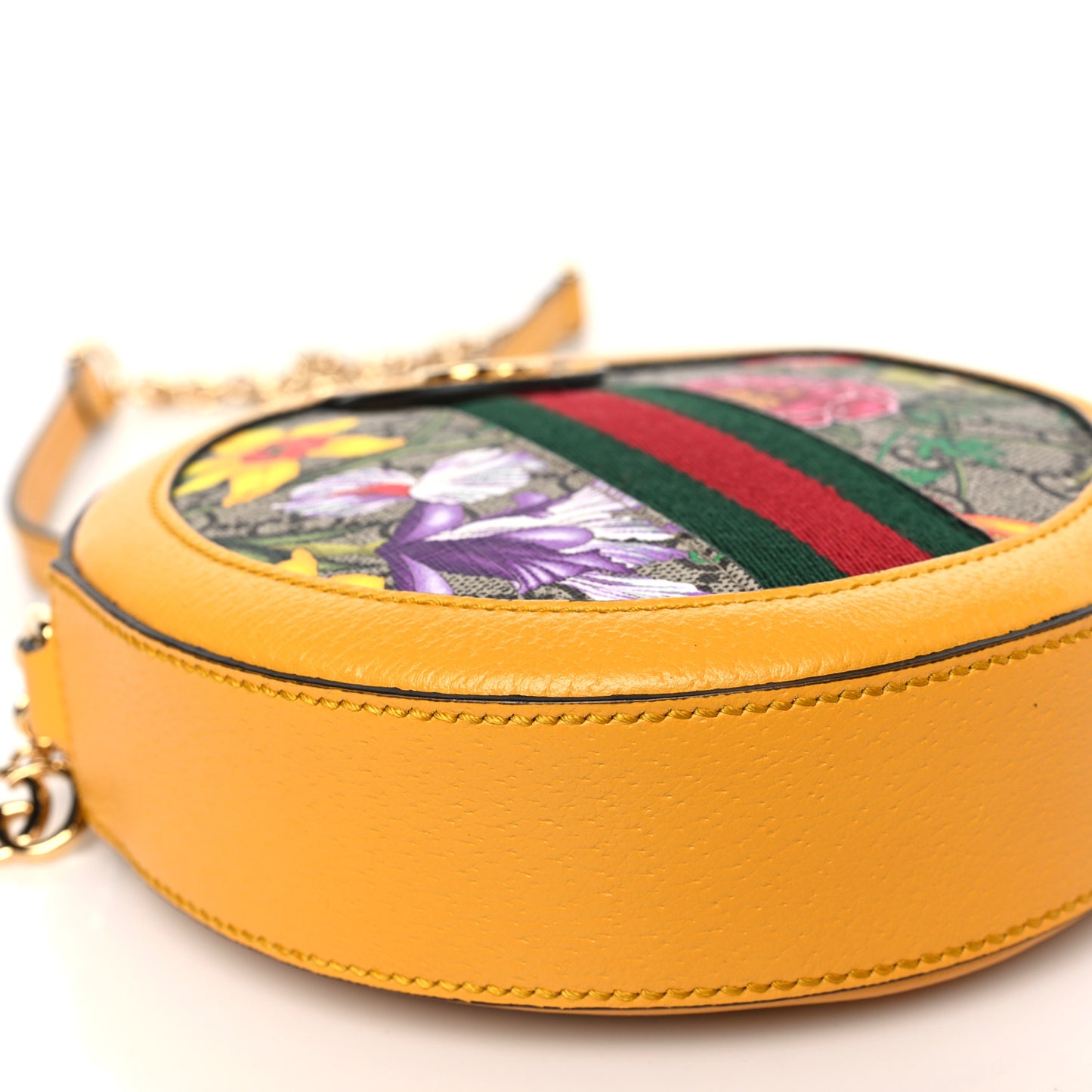 GG Supreme Monogram Flora Web Mini Ophidia Round Shoulder Bag Beige Multicolor Crop