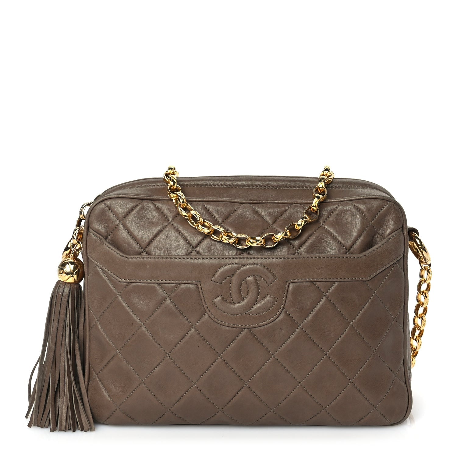 Chanel Lambskin Quilted Tassel CC Camera Case Brown 1 of 8