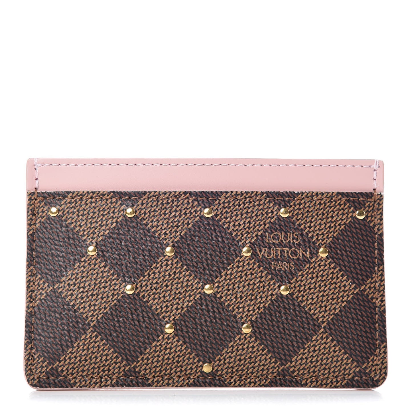 Damier Ebene Studded Card Holder Rose Ballerine