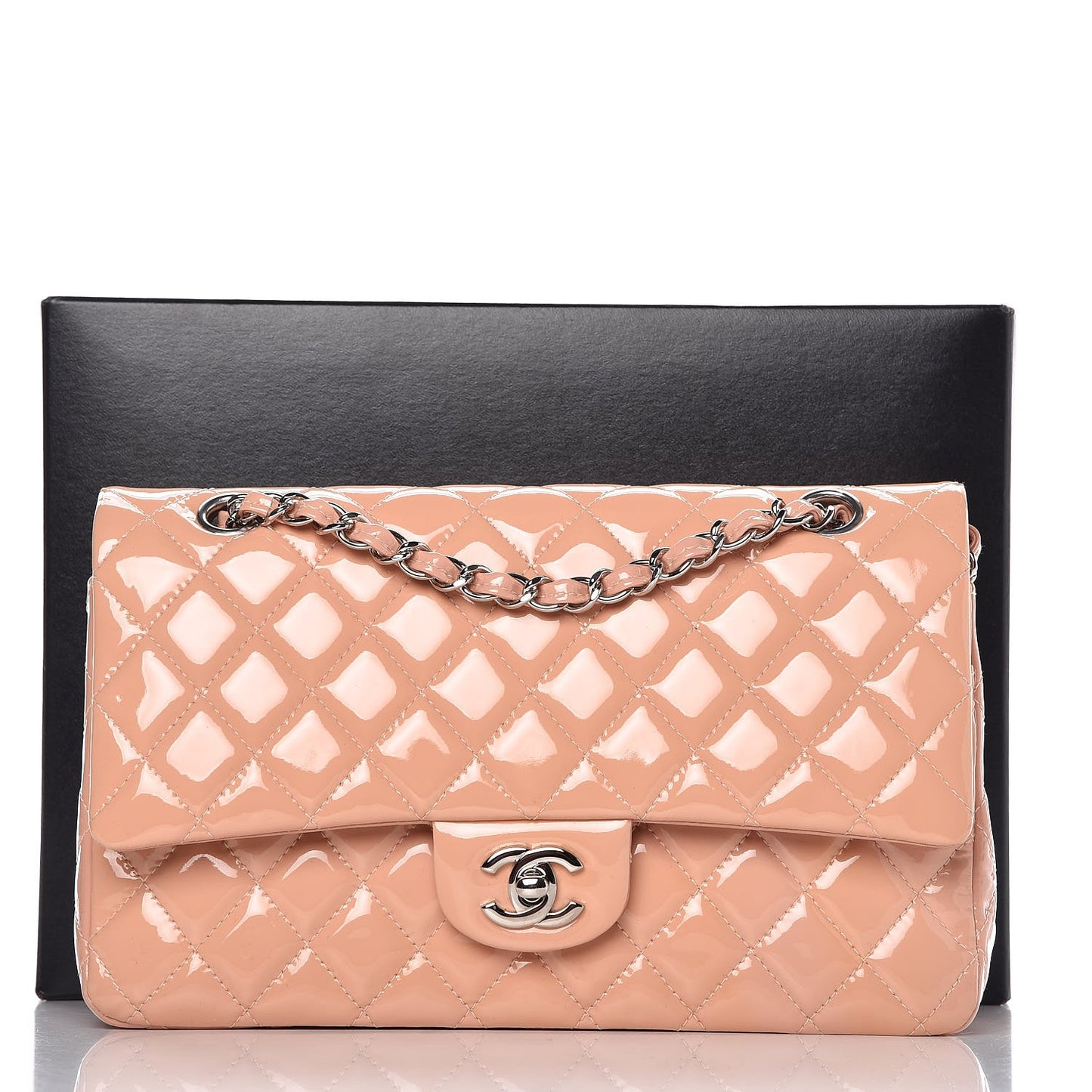 Patent Quilted Medium Double Flap Light Pink