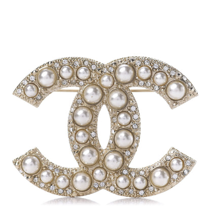Chanel Pearl Crystal CC Brooch Gold 1 of 4