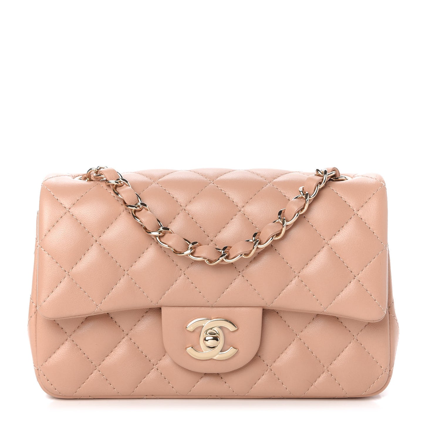 Lambskin Quilted Mini Rectangular Flap Beige