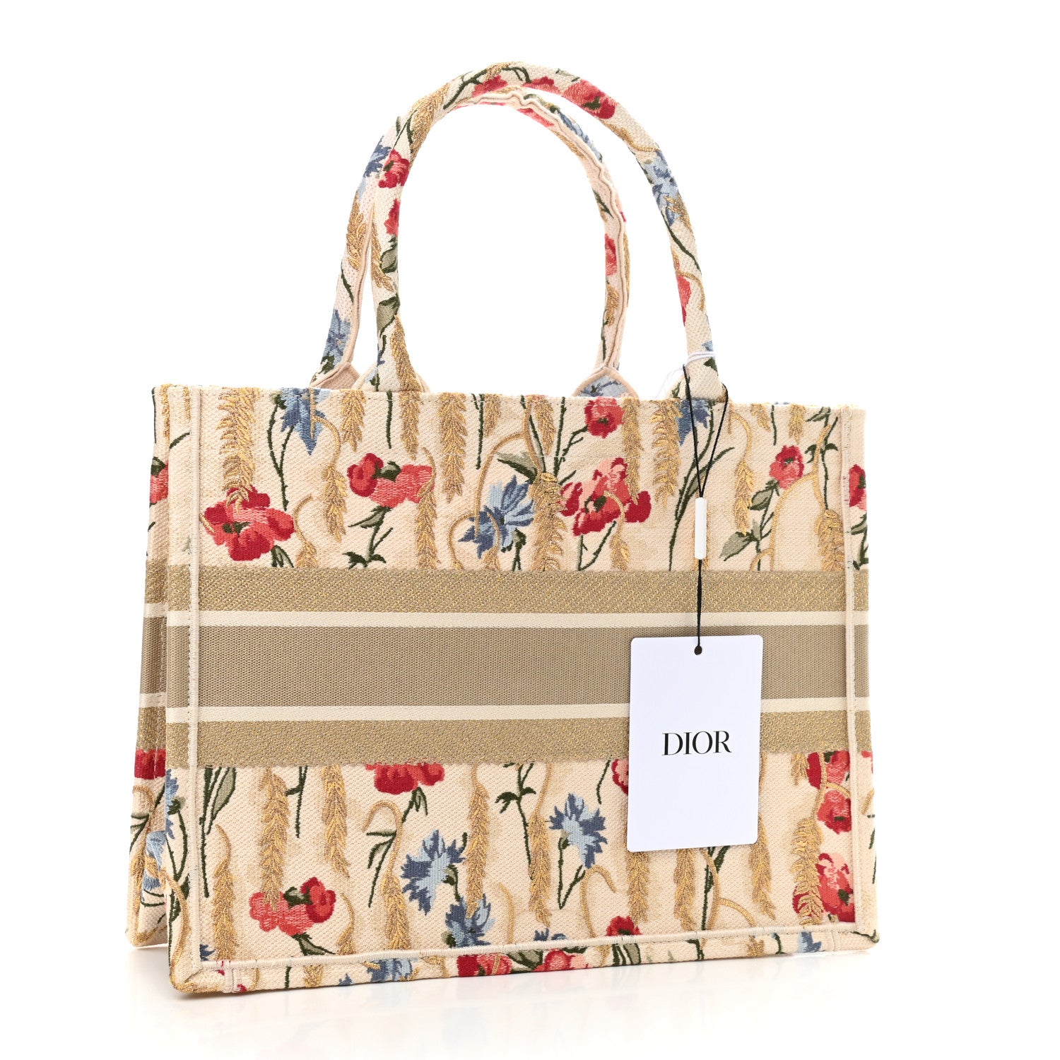 Christian Dior Canvas Embroidered Medium Hibiscus Book Tote Beige Multicolor 2 of 9