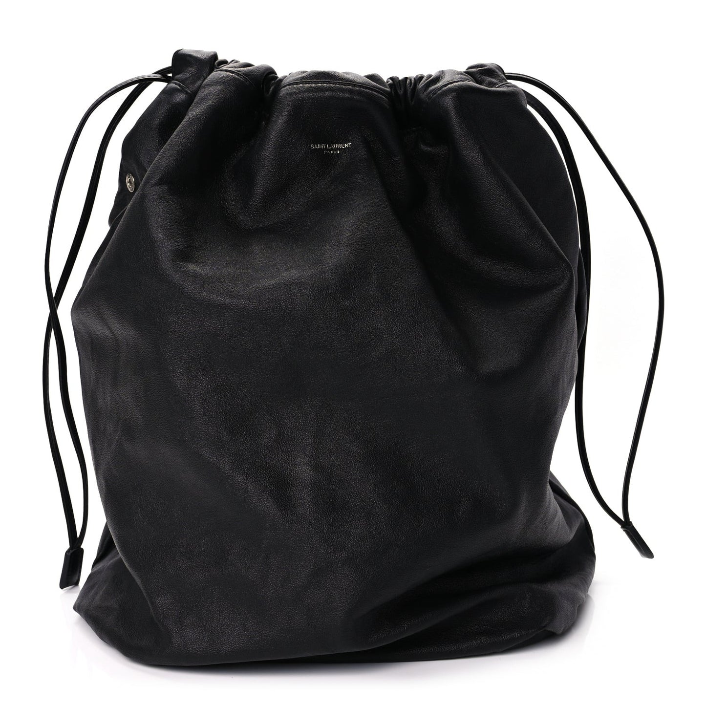 Smooth Calfskin Teddy Drawstring Bag Black