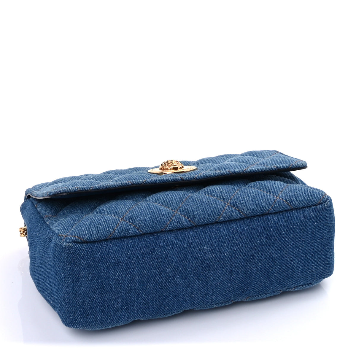 Denim Quilted La Medusa Small Shoulder Bag Blue