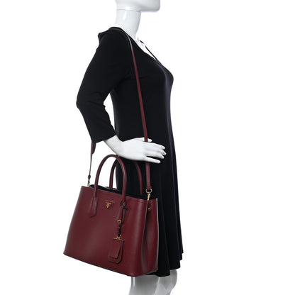 Prada Saffiano Cuir Medium Double Bag Cerise Black 2 of 11