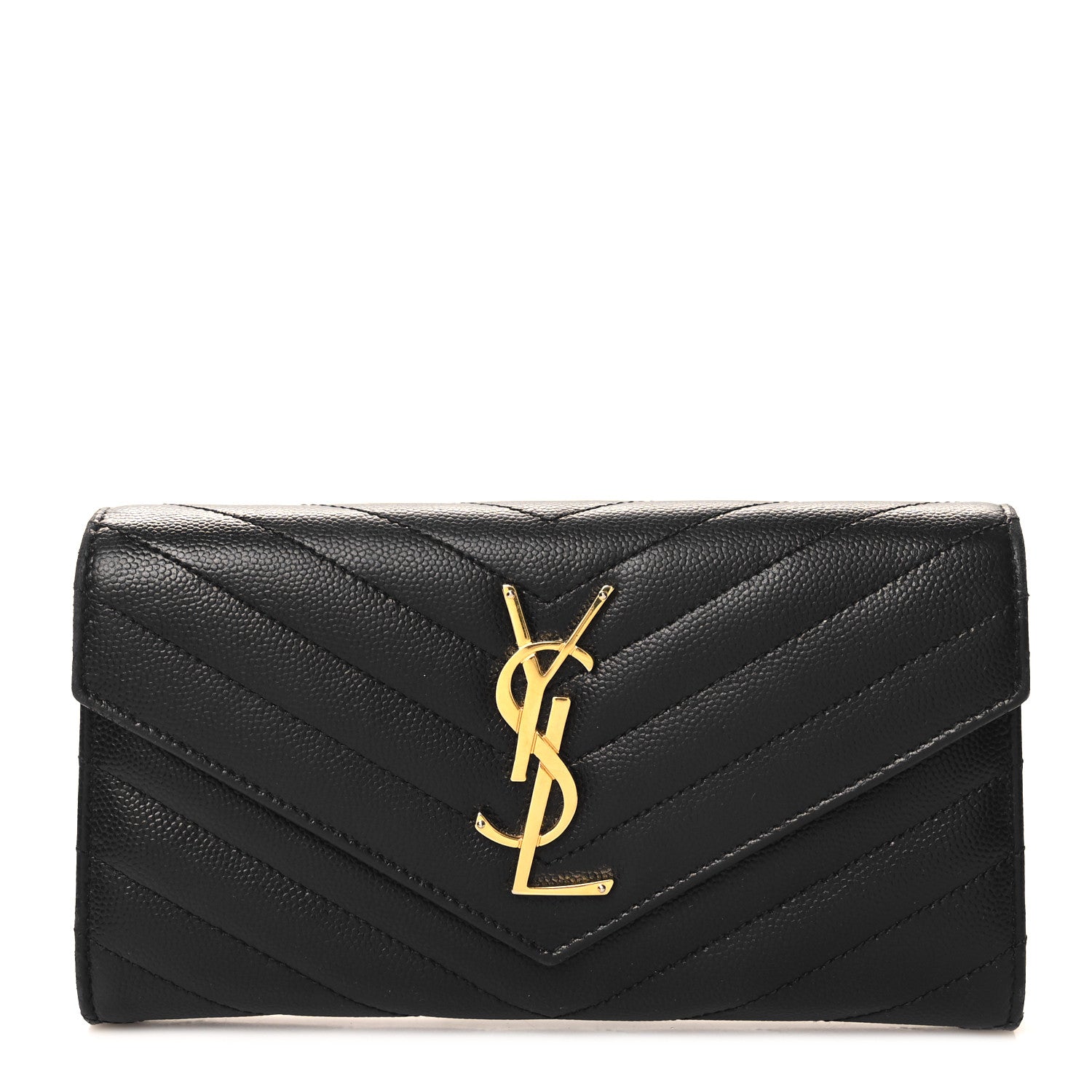 Saint Laurent Grain De Poudre Matelasse Chevron Monogram Flap Wallet Black 1 of 9
