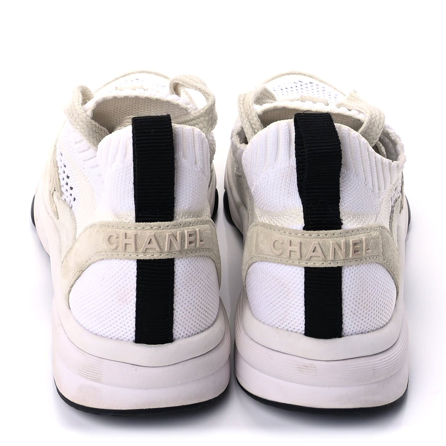 Knit Fabric Suede Calfskin Womens CC Sneakers 36.5 Ivory Light Beige