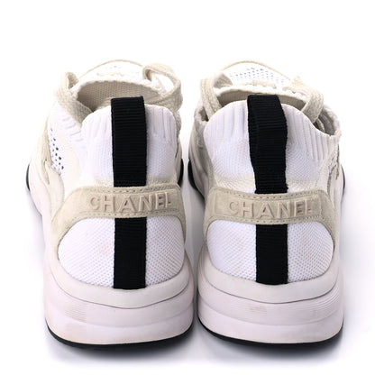 Chanel Knit Fabric Suede Calfskin Womens CC Sneakers 36.5 Ivory Light Beige 5 of 10