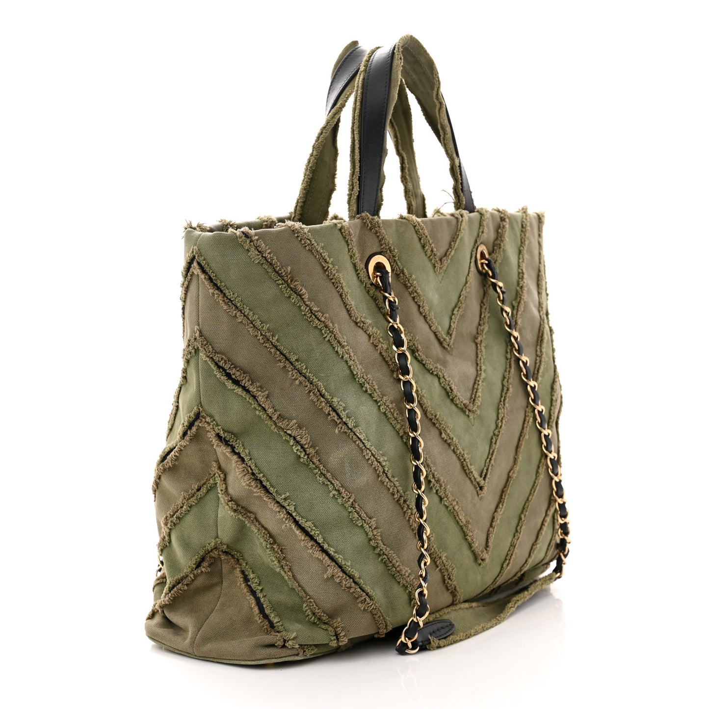 Canvas Chevron Cuba Patchwork Shopper Tote Khaki