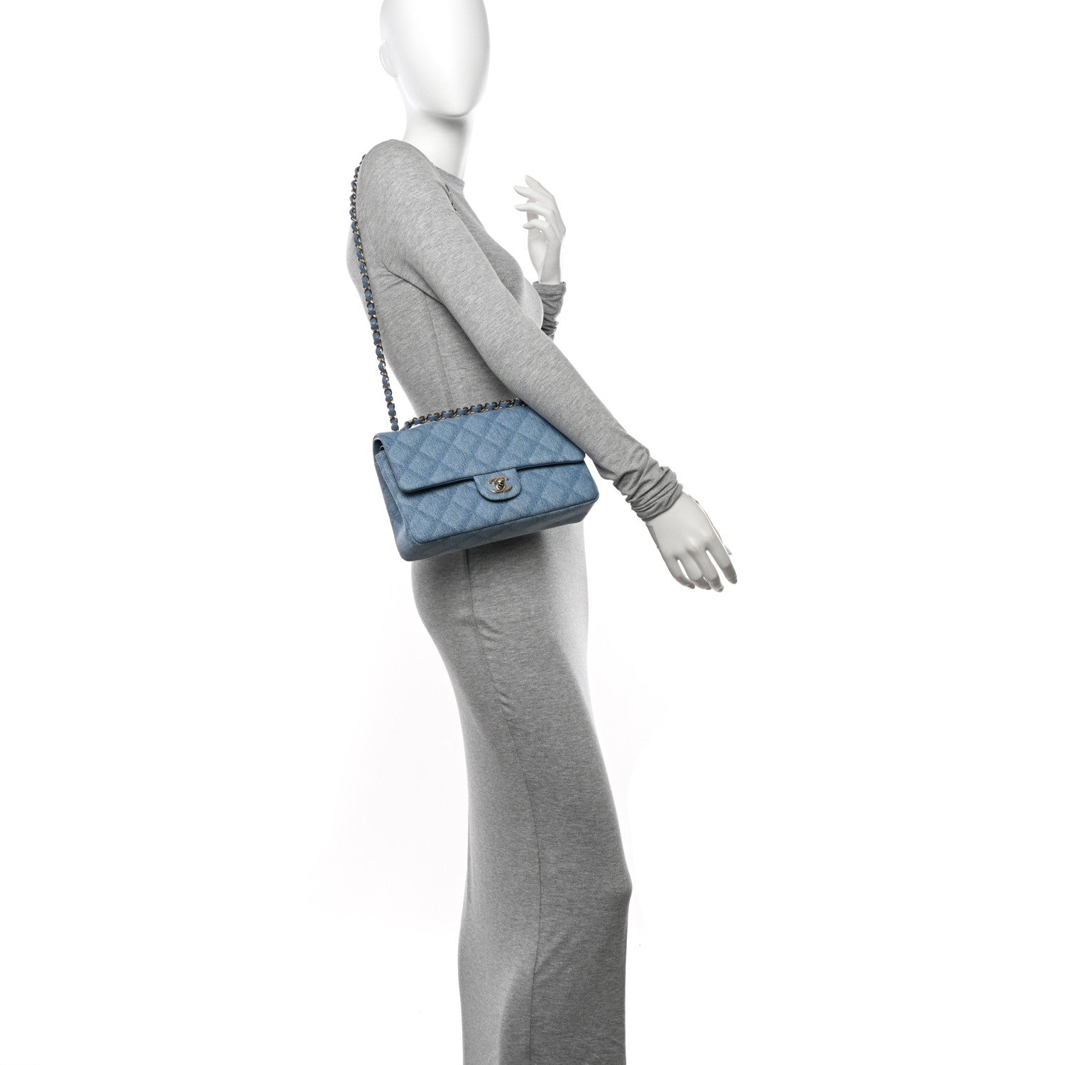 Chanel Printed Denim Quilted Medium Double Flap Light Blue 2 of 10