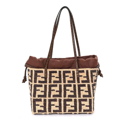 Fendi Raffia Cuoio Romano FF Crochet Small Roll Shopper Natural Dark Honey 1 of 7