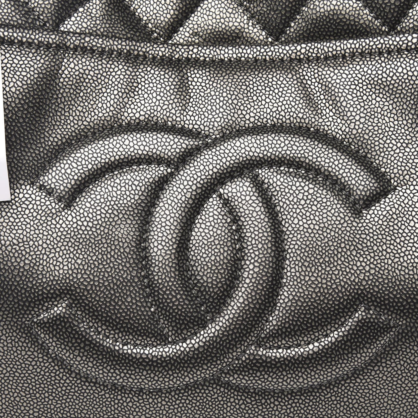 Metallic Caviar Quilted CC Timeless Tote Dark Silver
