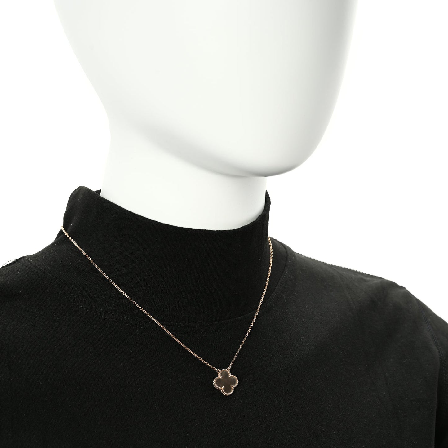 18K Rose Gold Gray Mother of Pearl Vintage Alhambra Pendant Necklace Grey
