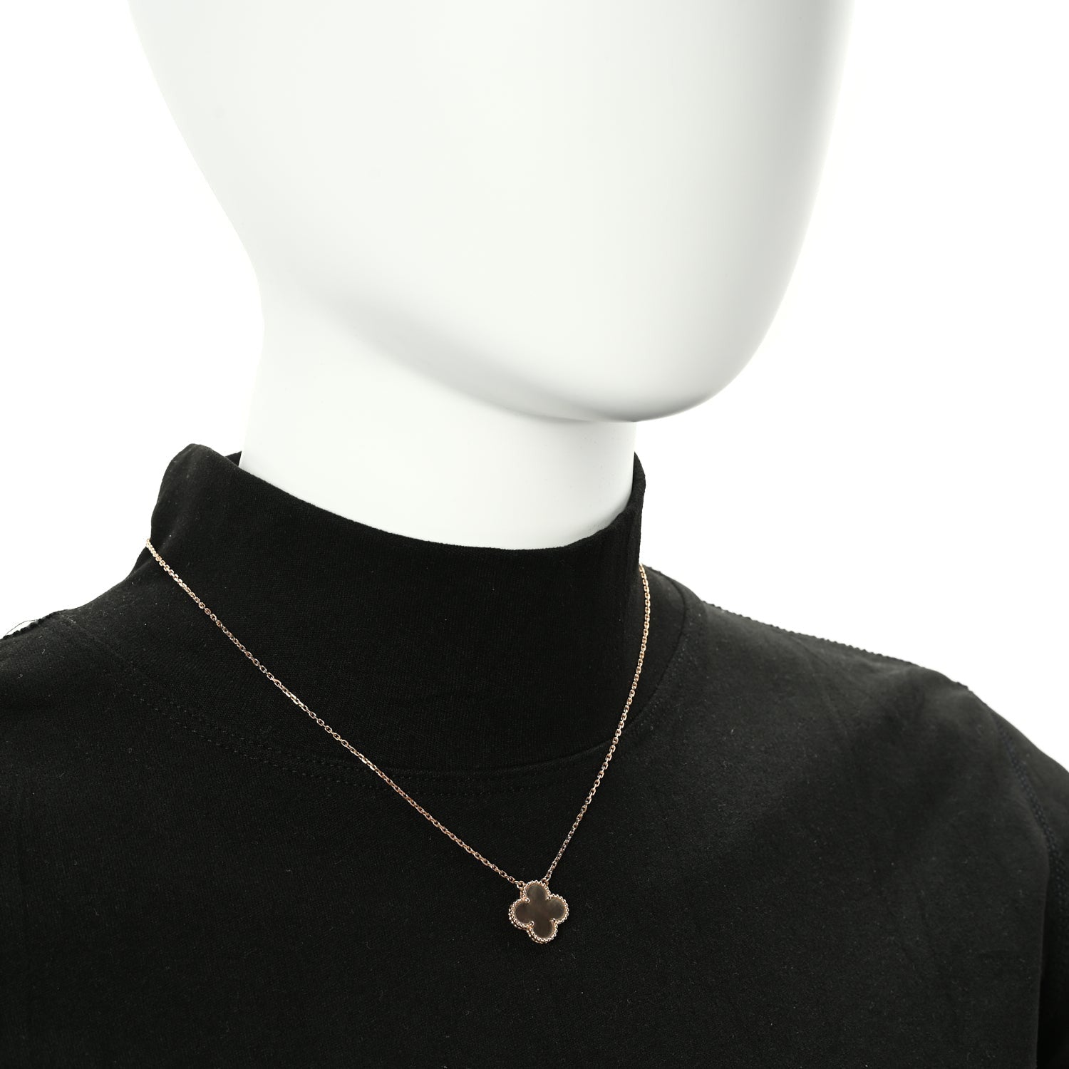 Van Cleef & Arpels 18K Rose Gold Gray Mother of Pearl Vintage Alhambra Pendant Necklace Grey 3 of 5