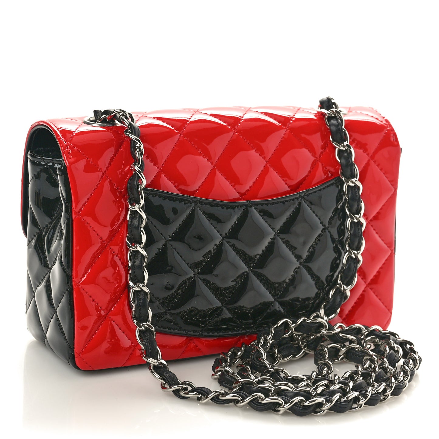 Patent Calfskin Quilted Bi-Color Mini Rectangular Flap Black Red