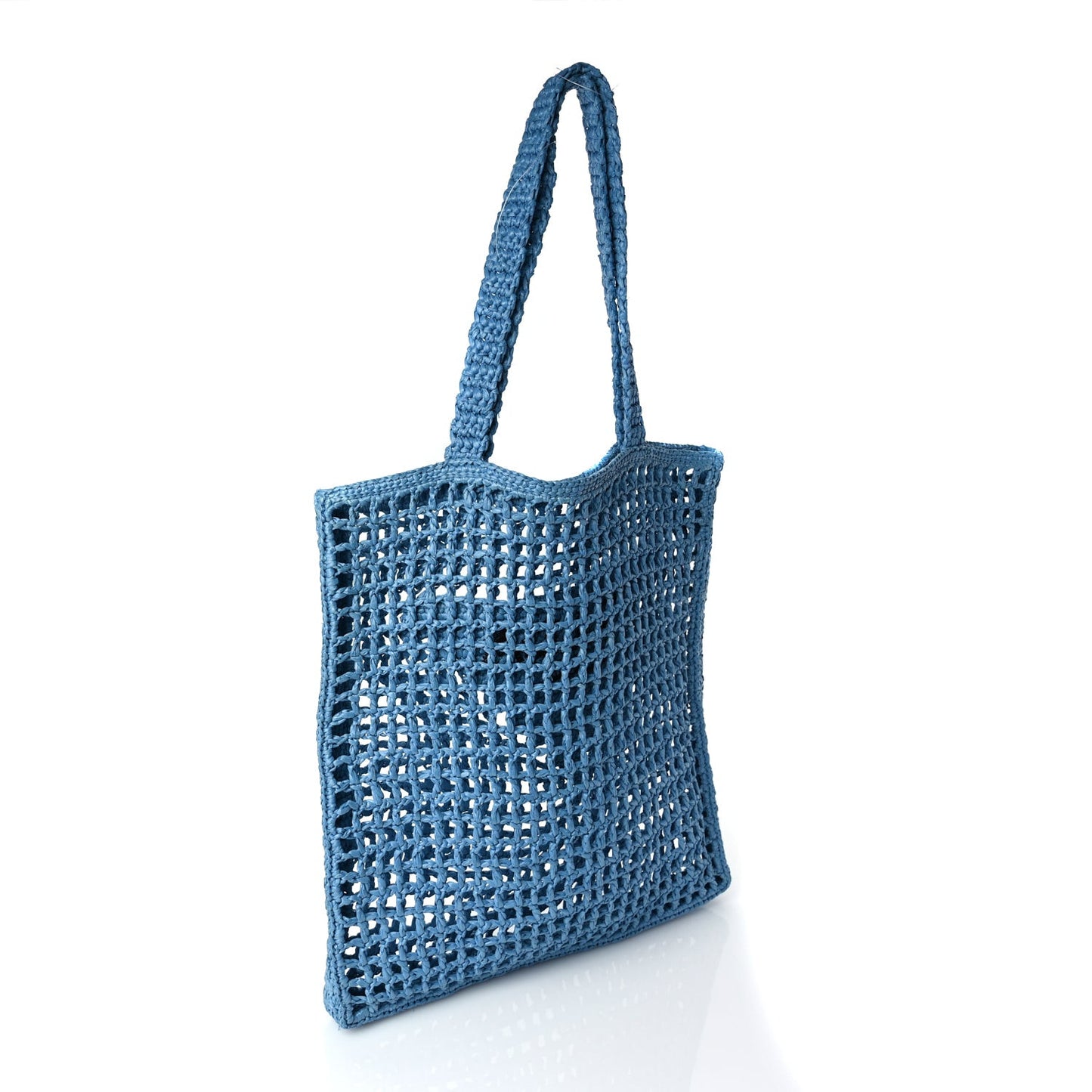 Yarn Raffia Effect Crochet Logo Embroidered Tote Bag Celeste