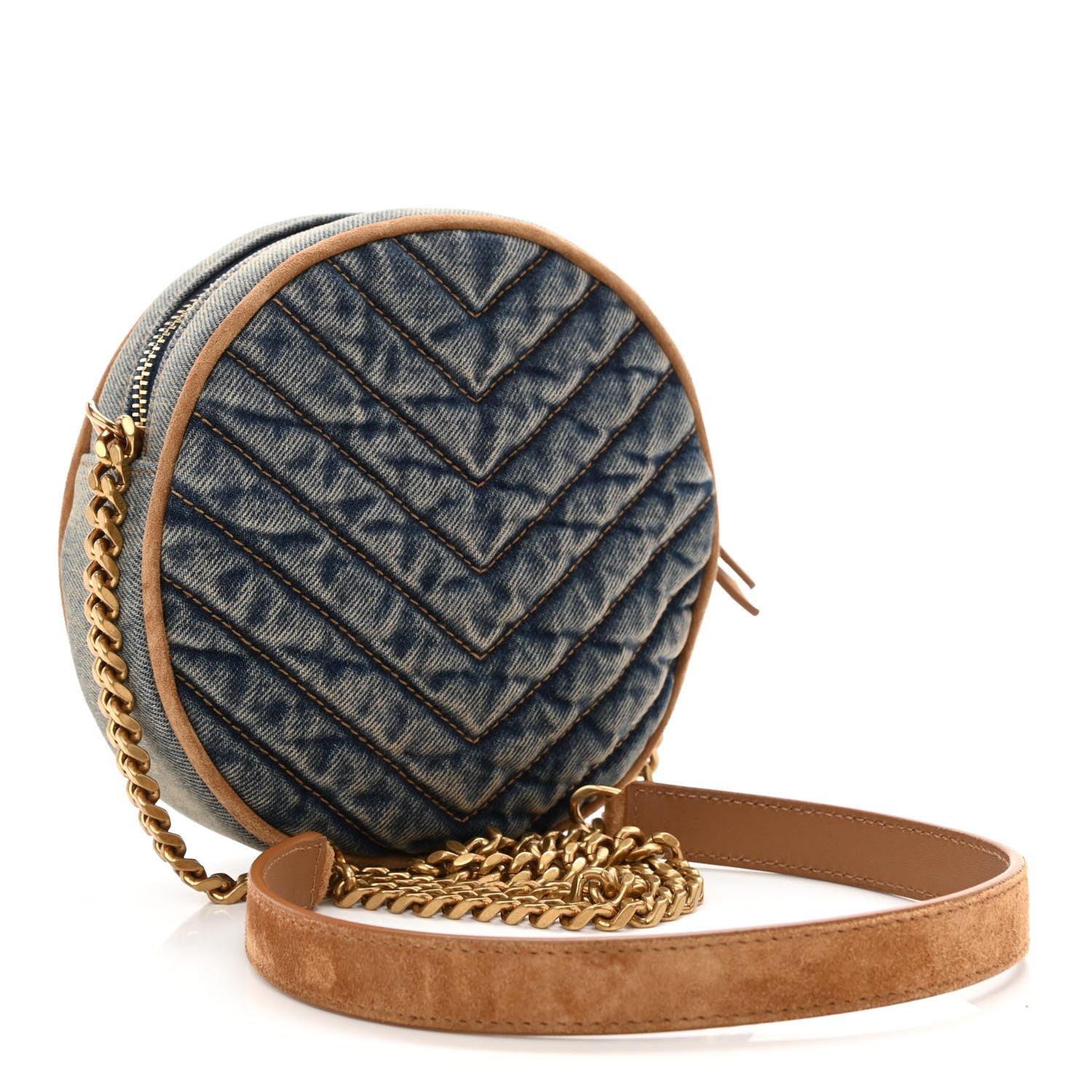 Saint Laurent Denim Quilted Monogram Round Crossbody Bag Rodeo Blue 3 of 10