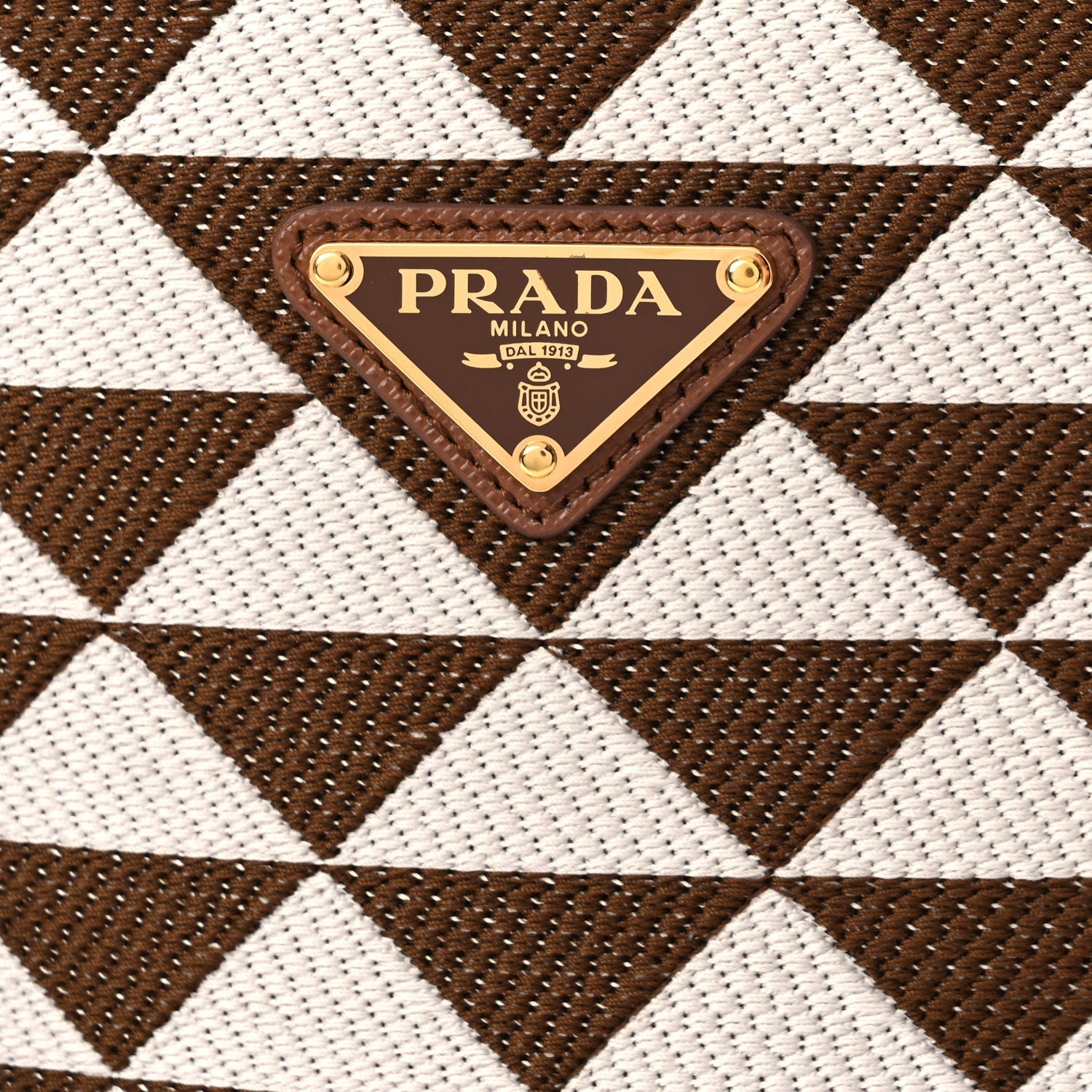 Prada Jacquard Saffiano Triangolo Symbole Embroidered Small Tote Tobacco Talco Tabacco/Talco 7 of 10